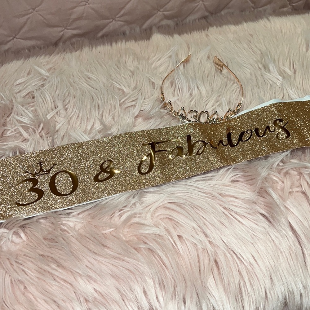 30 & Fabulous Rose Gold Birthday Sash + Crown Set